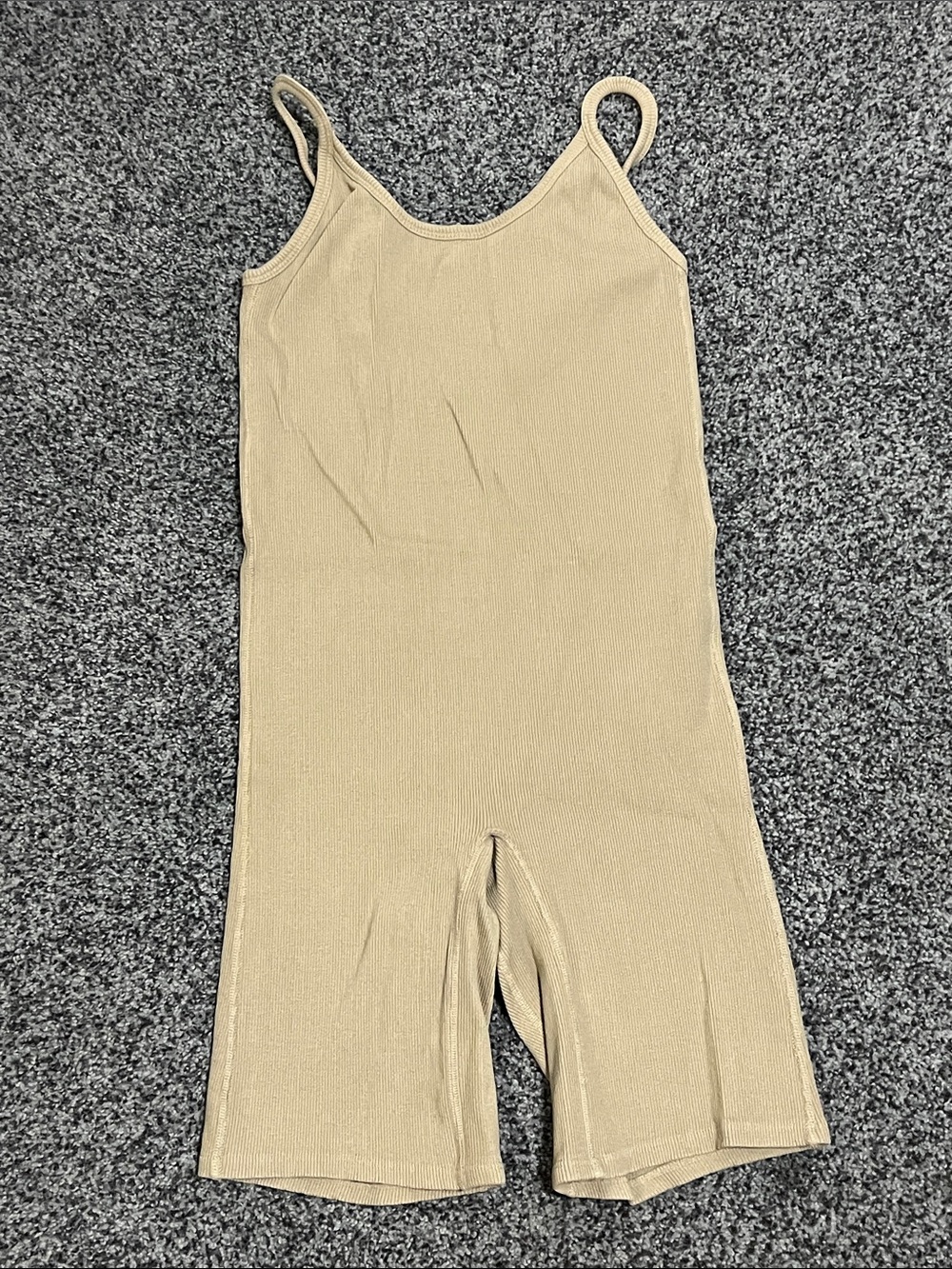 ARQ Nico Bikesuit Biker Short Ribbed Jumpsuit in a Light Olive Green EUC